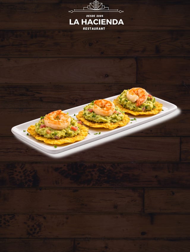 Tostones with Shrimp & Guacamole (Happy Hour).